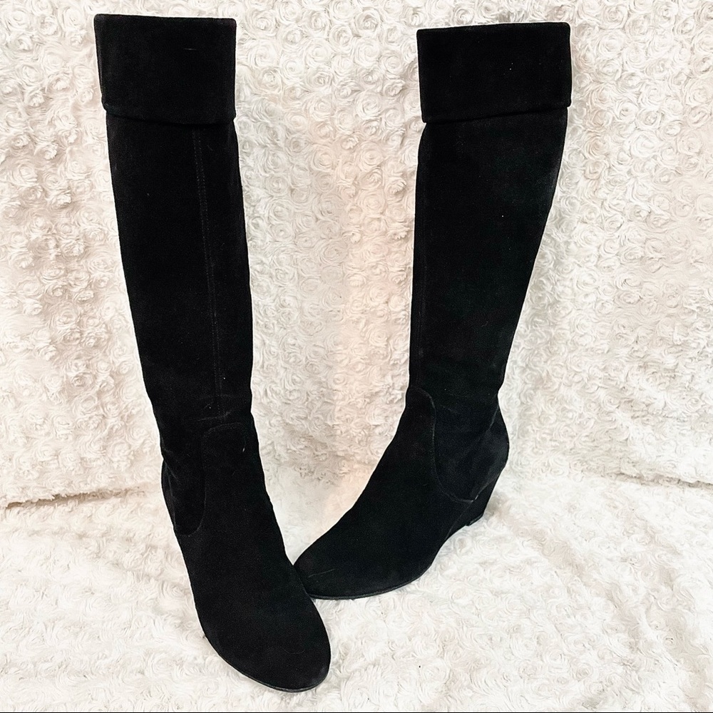 Aquatalia Tall Quilted Black Wedge Heel Boots - Picture 13 of 13